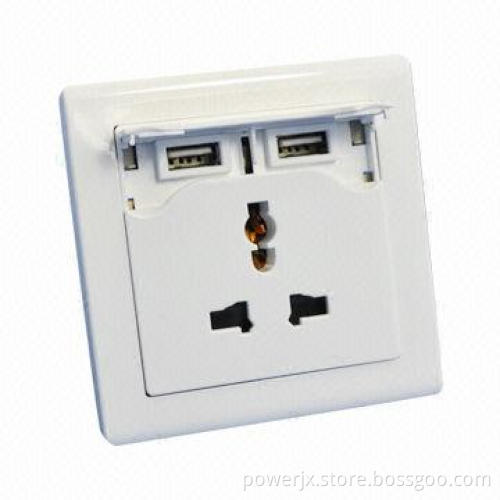 3-pin Plug Duplex USB Wall Socket for iPhone/iPad Charge, Built-in Automatic Recovery Fuse